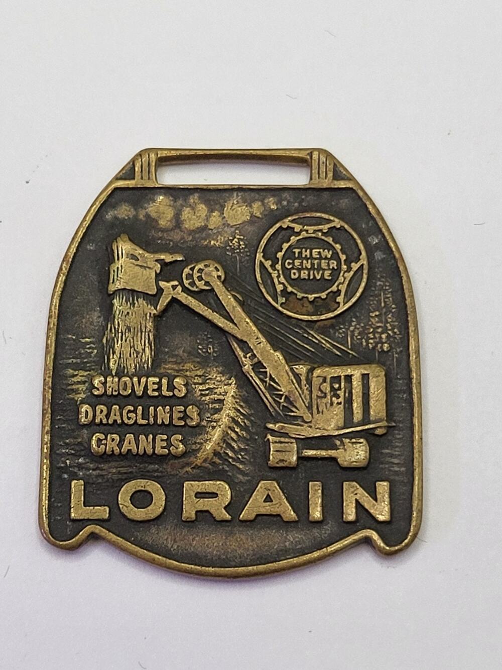 Vintage Lorain Thew Construction Equipment Advertising Watch Fob Brass MA
